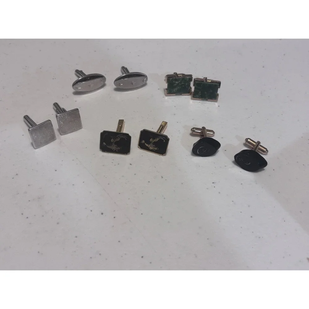 Vintage Cufflinks Lot 5 Pairs Silver Gold Tone Enamel Stone Assorted Styles Mens